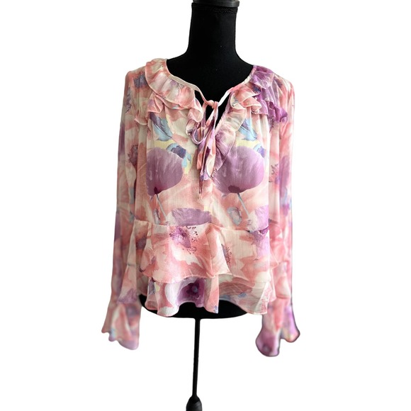 Vici Floral Ruffle Boho-Chic Blouse Size Large - Picture 1 of 10